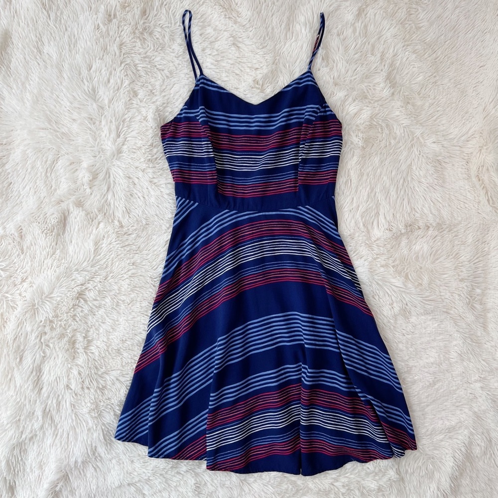 Old Navy red white blue cami fit flare dress smocked back Sz M